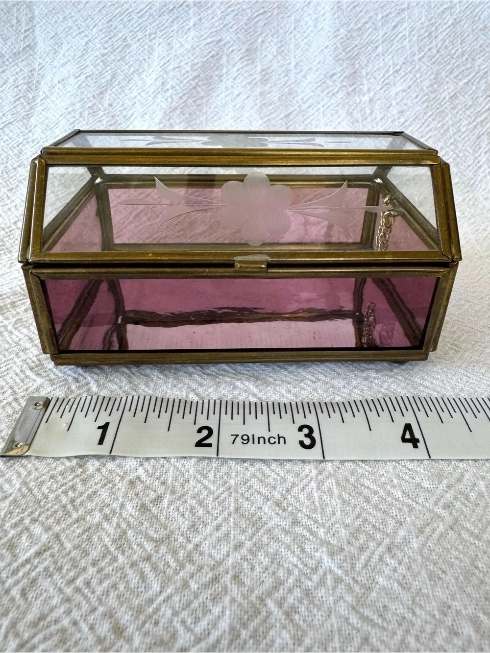 Vintage Brass and Stained Glass Trinket /Jewelry Box by Via Vermont. Mid-Century
